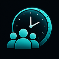 Symbol der ITN-Zeiterfassung: Uhr mit drei Personen.