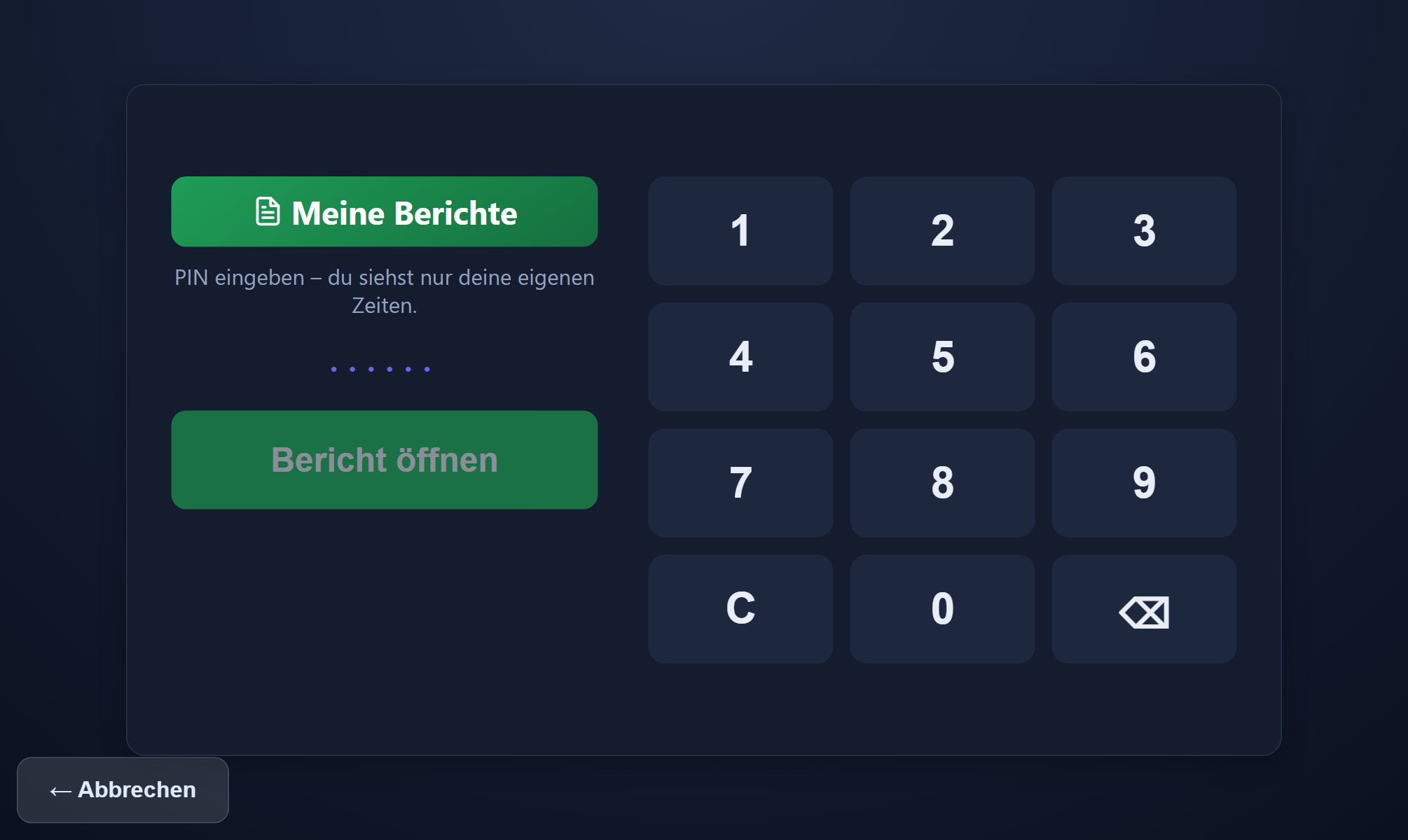 Eigener Bericht am Kiosk nach Eingabe der persönlichen PIN.